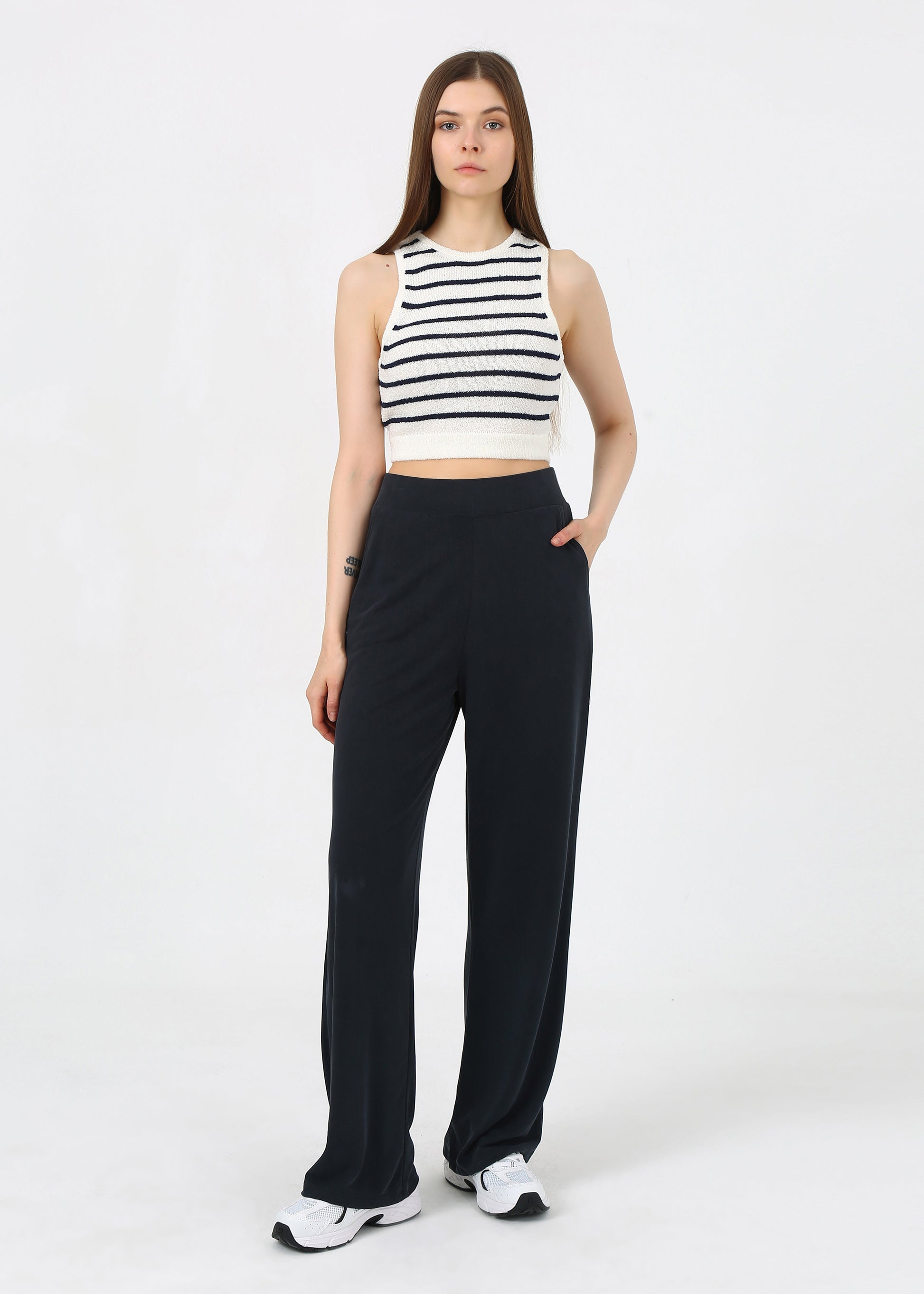 Çizgili Crop Top Triko