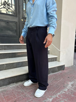 LACİVERT KETEN VİSKON PANTOLON