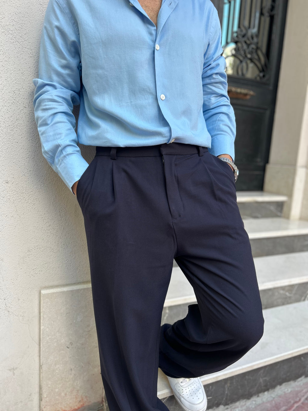 LACİVERT KETEN VİSKON PANTOLON