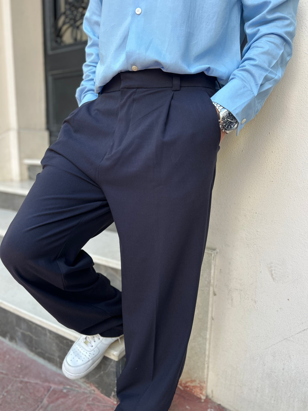 LACİVERT KETEN VİSKON PANTOLON