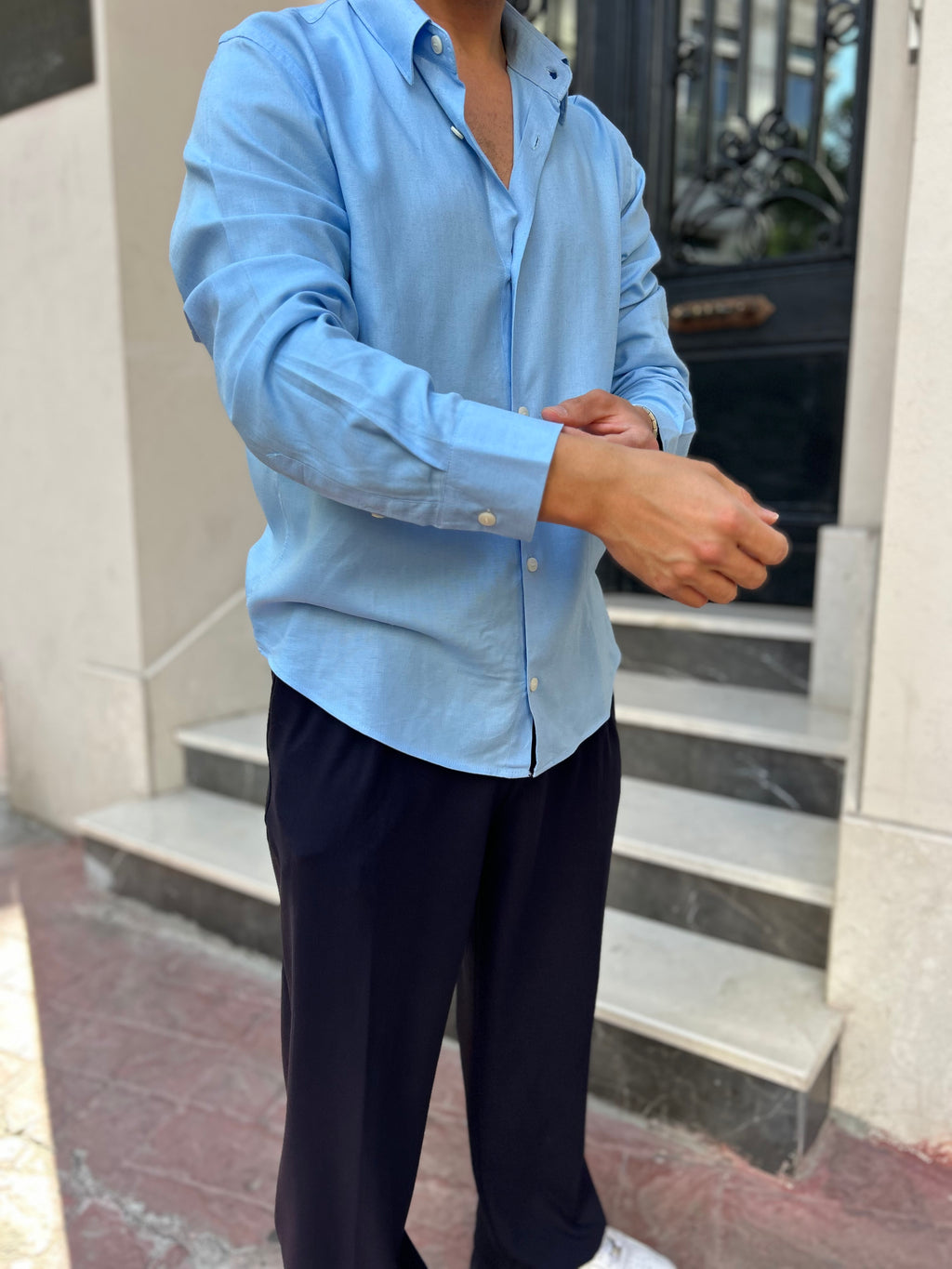 MAVİ KETEN VİSKON GÖMLEK