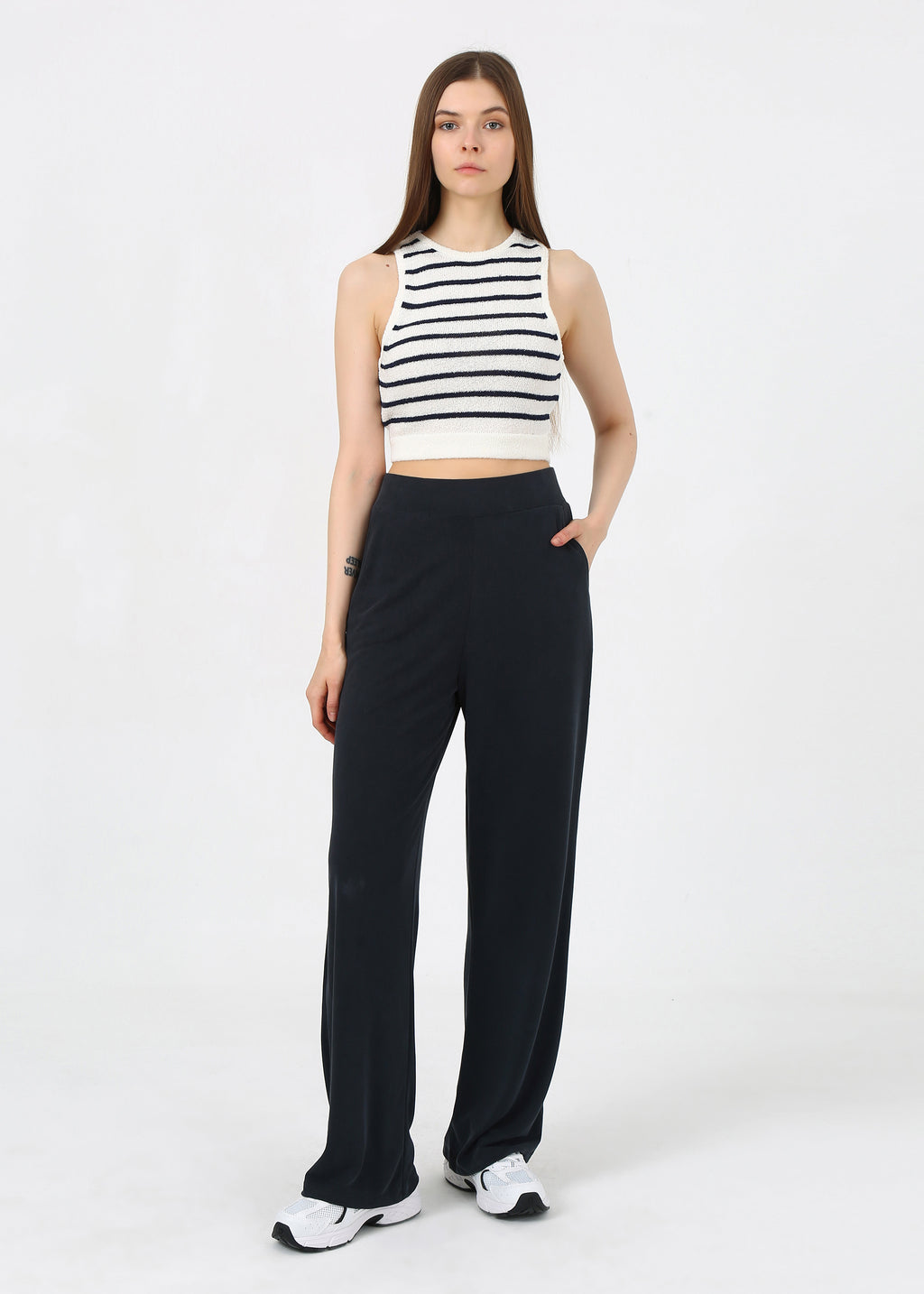 Çizgili Crop Top Triko