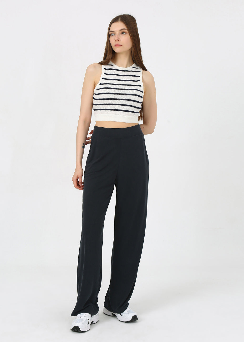 Çizgili Crop Top Triko