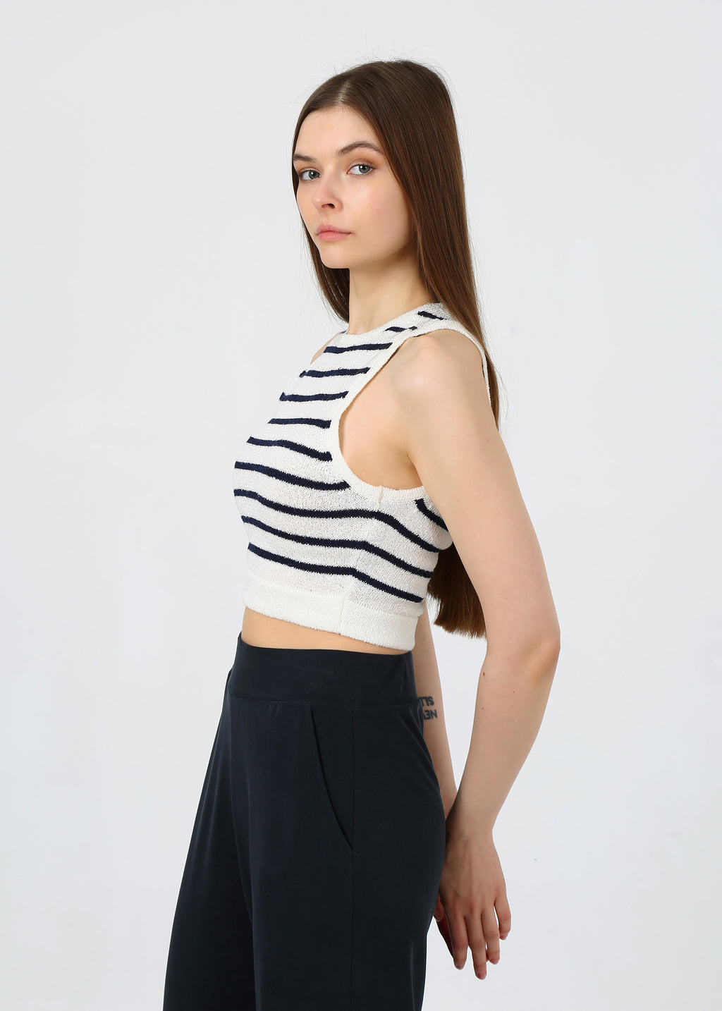 Çizgili Crop Top Triko