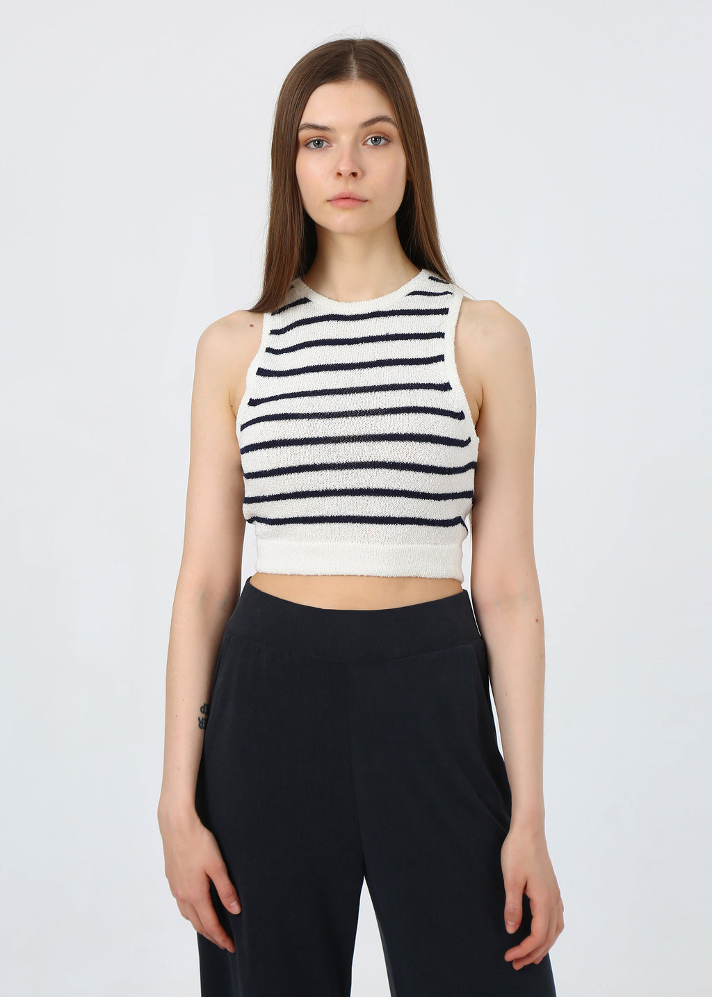 Çizgili Crop Top Triko